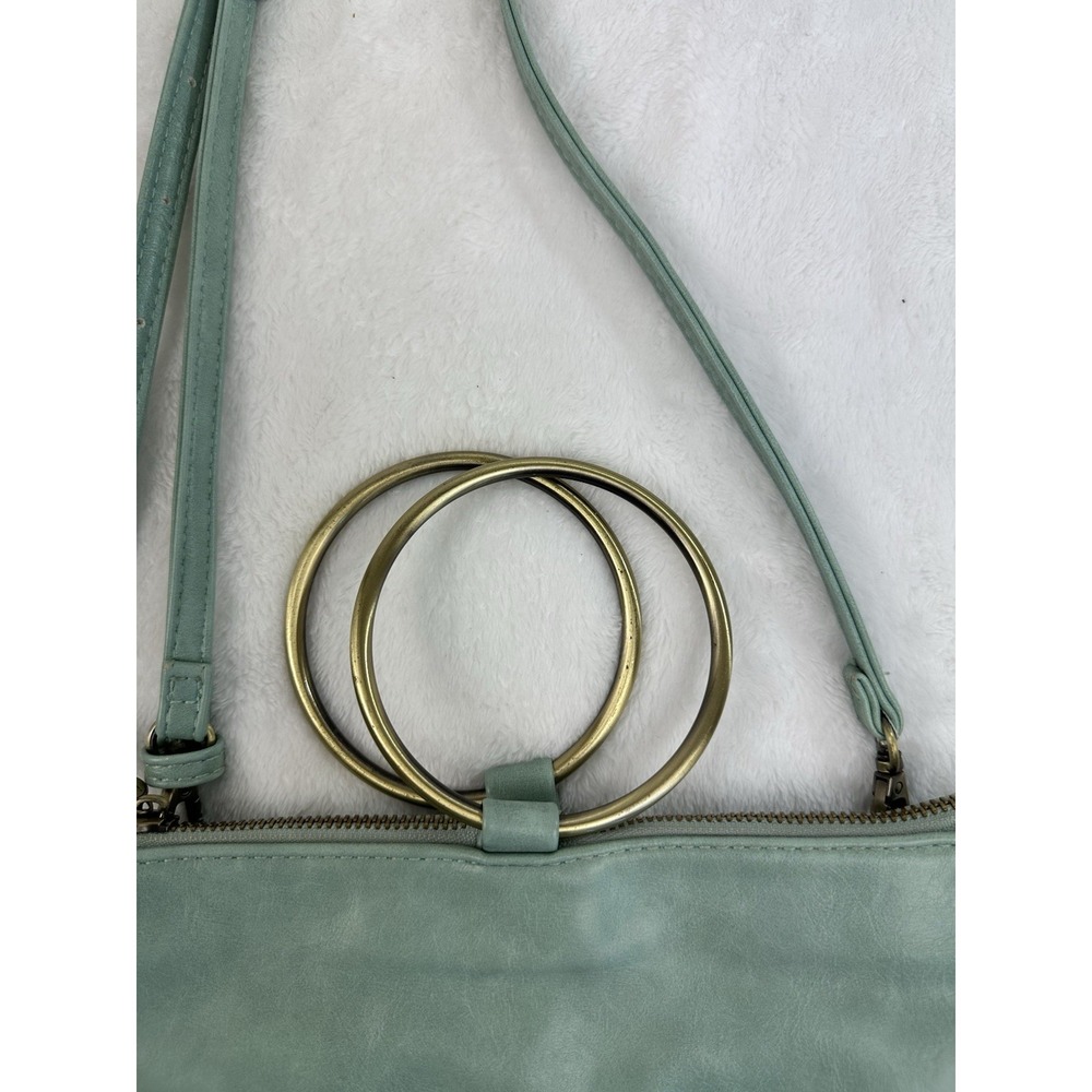 Susan Joy Vegan Leather Gold Ring Handle Bag Purse Zipper Strap Light Green - Picture 9 of 16